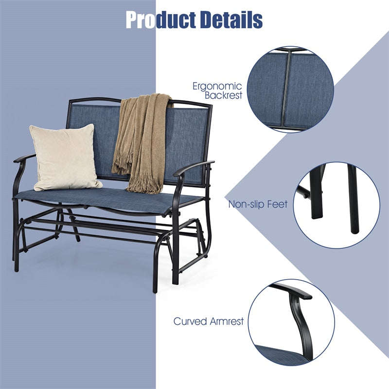 2-Person Outdoor Glider Bench, Steel Frame Patio Double Swing Rocking Loveseat with Fabric Seat & 400LB Capacity for Porch, Backyard, Lawn