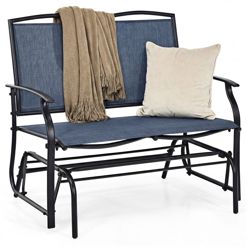 2-Person Outdoor Glider Bench, Steel Frame Patio Double Swing Rocking Loveseat with Fabric Seat & 400LB Capacity for Porch, Backyard, Lawn