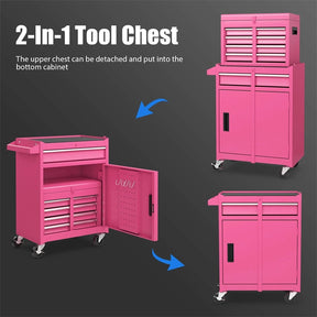 2-in-1 Rolling Tool Chest, 5-Drawer Tool Storage Cabinet with Wheels, Adjustable Shelf, Tool Box Organizer for Garage Warehouse Workshop
