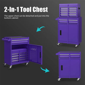 2-in-1 Rolling Tool Chest, 5-Drawer Tool Storage Cabinet with Wheels, Adjustable Shelf, Tool Box Organizer for Garage Warehouse Workshop