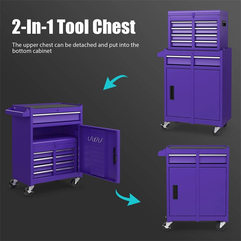 2-in-1 Rolling Tool Chest, 5-Drawer Tool Storage Cabinet with Wheels, Adjustable Shelf, Tool Box Organizer for Garage Warehouse Workshop
