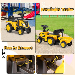 Kids Ride on Tractor 2-in-1 Licensed Caterpillar Foot-to-Floor Toy Construction Vehicle w/ Detachable Trailer, Shovel, Rake & Lights, Toddler Push Car