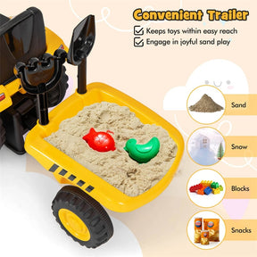 Kids Ride on Tractor 2-in-1 Licensed Caterpillar Foot-to-Floor Toy Construction Vehicle w/ Detachable Trailer, Shovel, Rake & Lights, Toddler Push Car