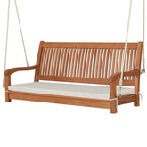 2-Person Outdoor Patio Hanging Wooden Porch Swing with Thick Cushion & Ropes, Heavy Duty 800LBS 2 Seat Wood Bench Swing for Backyard Deck Garden