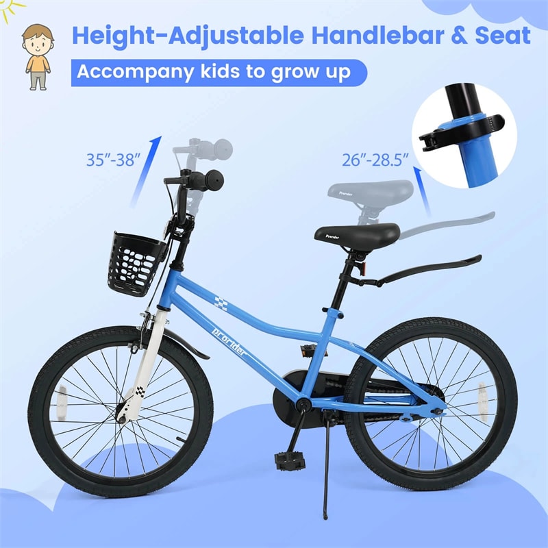 12-20 Inch Kids Bike with Removable Training Wheels, Basket & Bell for 3-8 Years Old Boys Girls, Adjustable Children Bicycle