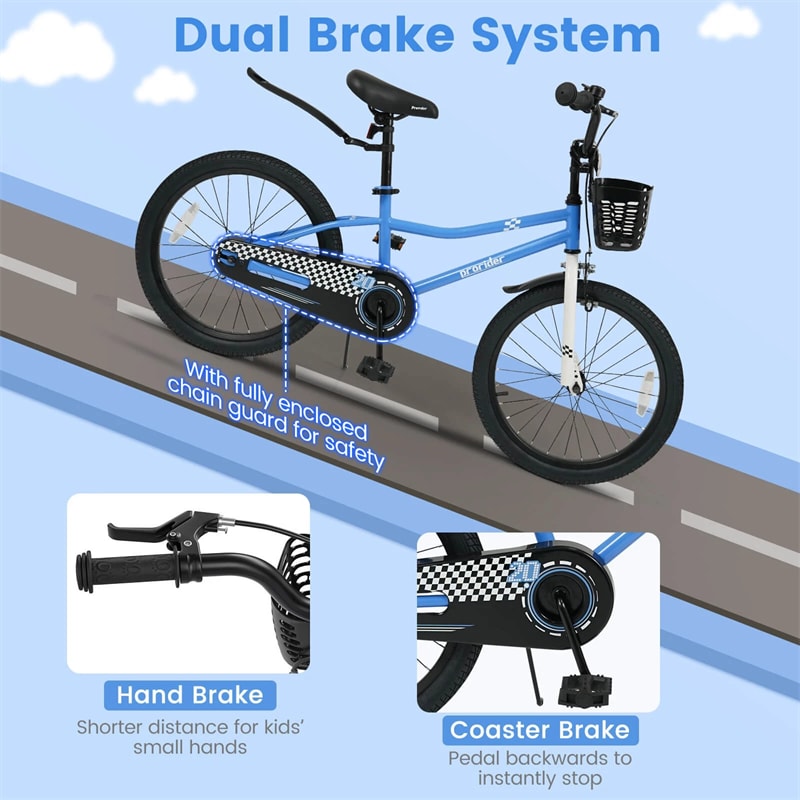 12-20 Inch Kids Bike with Removable Training Wheels, Basket & Bell for 3-8 Years Old Boys Girls, Adjustable Children Bicycle