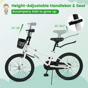 12-20 Inch Kids Bike with Removable Training Wheels, Basket & Bell for 3-8 Years Old Boys Girls, Adjustable Children Bicycle