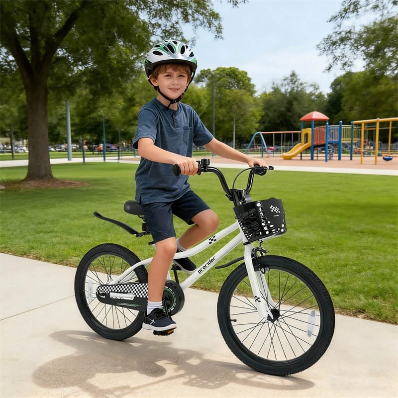 12-20 Inch Kids Bike with Removable Training Wheels, Basket & Bell for 3-8 Years Old Boys Girls, Adjustable Children Bicycle