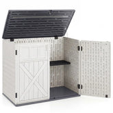 20 Cu.Ft Large Outdoor Storage Cabinet, Horizontal Resin Shed with Adjustable Shelf & Lockable Doors, Weatherproof Patio Storage Box
