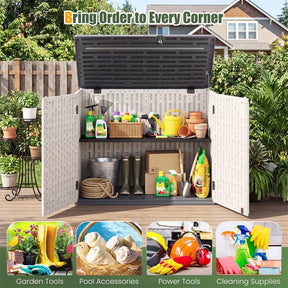 20 Cu.Ft Large Outdoor Storage Cabinet, Horizontal Resin Shed with Adjustable Shelf & Lockable Doors, Weatherproof Patio Storage Box