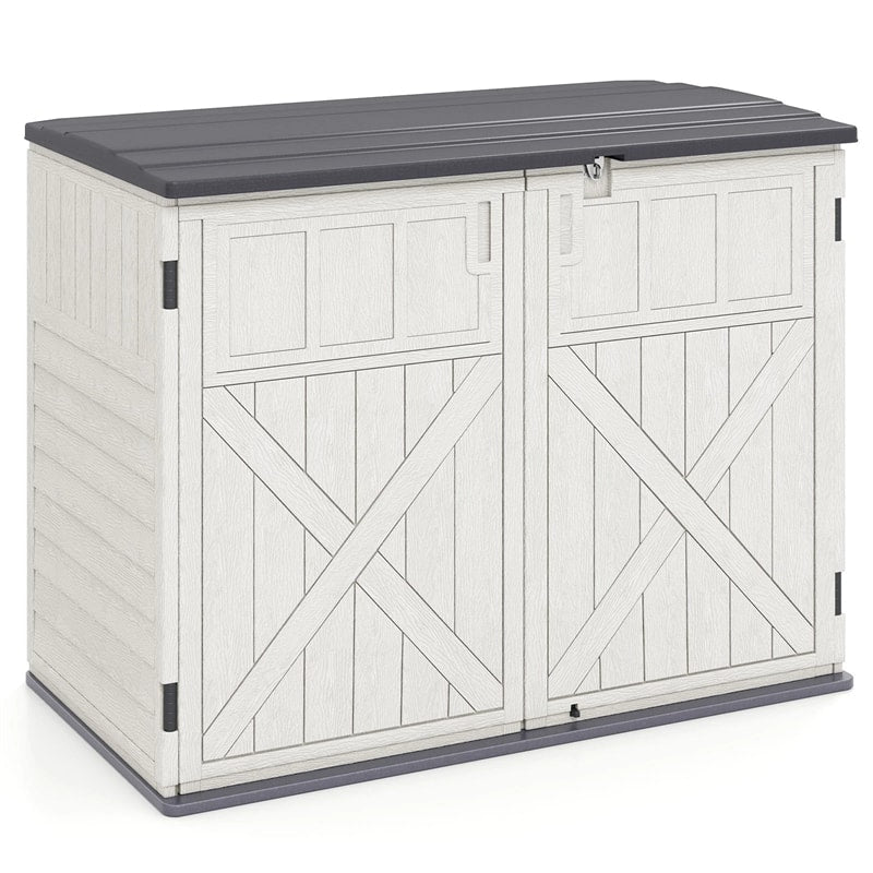 20 Cu.Ft Large Outdoor Storage Cabinet, Horizontal Resin Shed with Adjustable Shelf & Lockable Doors, Weatherproof Patio Storage Box