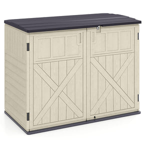 20 Cu.Ft Large Outdoor Storage Cabinet, Horizontal Resin Shed with Adjustable Shelf & Lockable Doors, Weatherproof Patio Storage Box