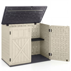 20 Cu.Ft Large Outdoor Storage Cabinet, Horizontal Resin Shed with Adjustable Shelf & Lockable Doors, Weatherproof Patio Storage Box
