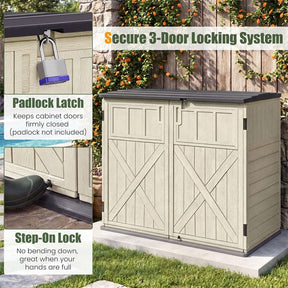 20 Cu.Ft Large Outdoor Storage Cabinet, Horizontal Resin Shed with Adjustable Shelf & Lockable Doors, Weatherproof Patio Storage Box