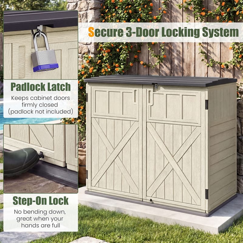 20 Cu.Ft Large Outdoor Storage Cabinet, Horizontal Resin Shed with Adjustable Shelf & Lockable Doors, Weatherproof Patio Storage Box