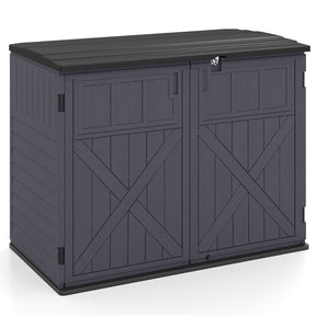 20 Cu.Ft Large Outdoor Storage Cabinet, Horizontal Resin Shed with Adjustable Shelf & Lockable Doors, Weatherproof Patio Storage Box