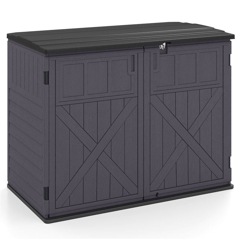 20 Cu.Ft Large Outdoor Storage Cabinet, Horizontal Resin Shed with Adjustable Shelf & Lockable Doors, Weatherproof Patio Storage Box