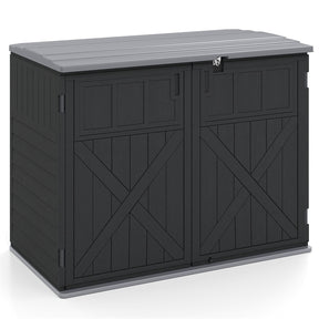 20 Cu.Ft Large Outdoor Storage Cabinet, Horizontal Resin Shed with Adjustable Shelf & Lockable Doors, Weatherproof Patio Storage Box