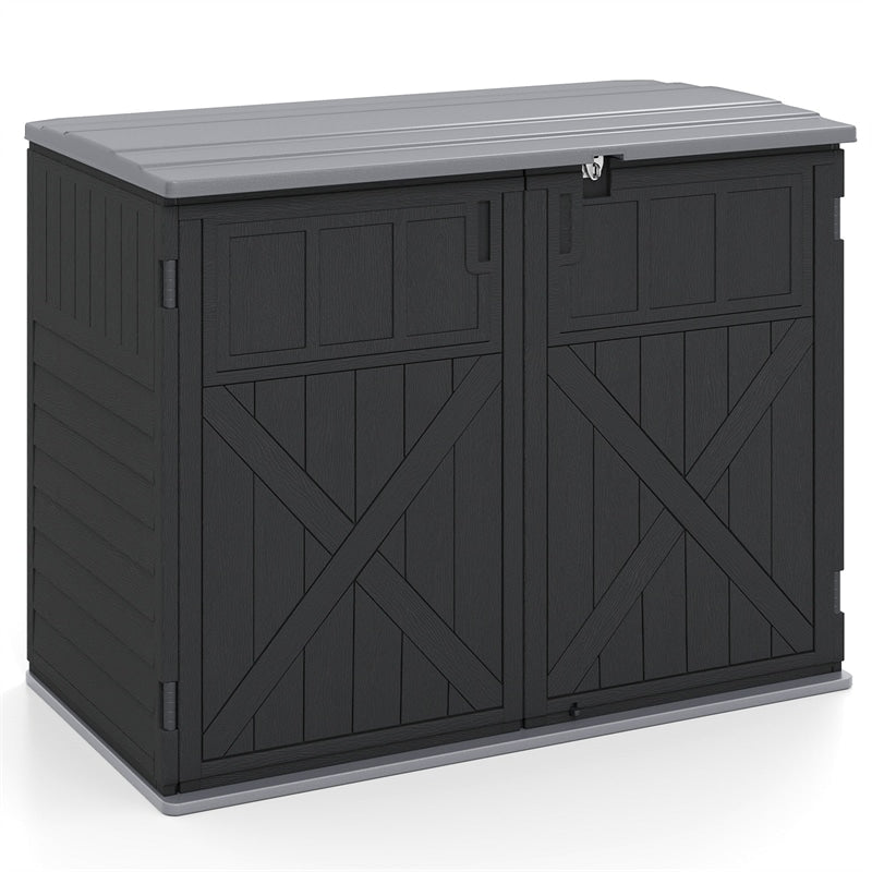 20 Cu.Ft Large Outdoor Storage Cabinet, Horizontal Resin Shed with Adjustable Shelf & Lockable Doors, Weatherproof Patio Storage Box