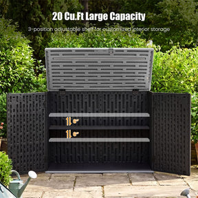20 Cu.Ft Large Outdoor Storage Cabinet, Horizontal Resin Shed with Adjustable Shelf & Lockable Doors, Weatherproof Patio Storage Box