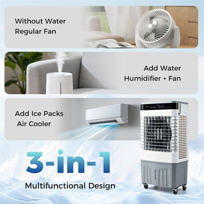 2100 CFM Swamp Cooler, 3-in-1 Evaporative Air Cooler with Remote, 12H Timer & 4 Ice Packs, Portable Cooling Fan for Indoor Outdoor