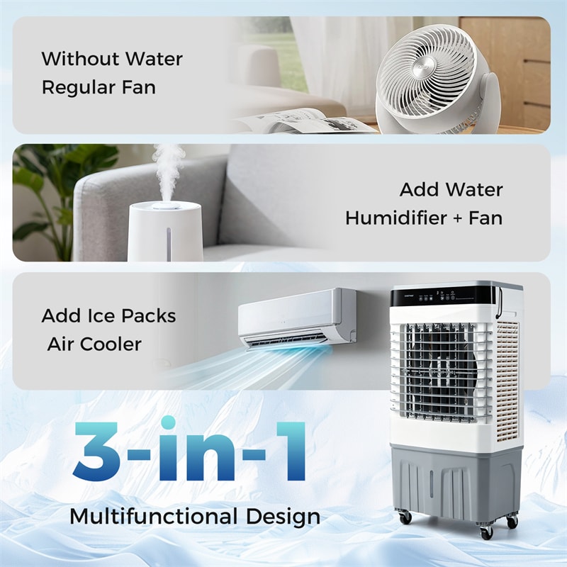 2100 CFM Swamp Cooler, 3-in-1 Evaporative Air Cooler with Remote, 12H Timer & 4 Ice Packs, Portable Cooling Fan for Indoor Outdoor