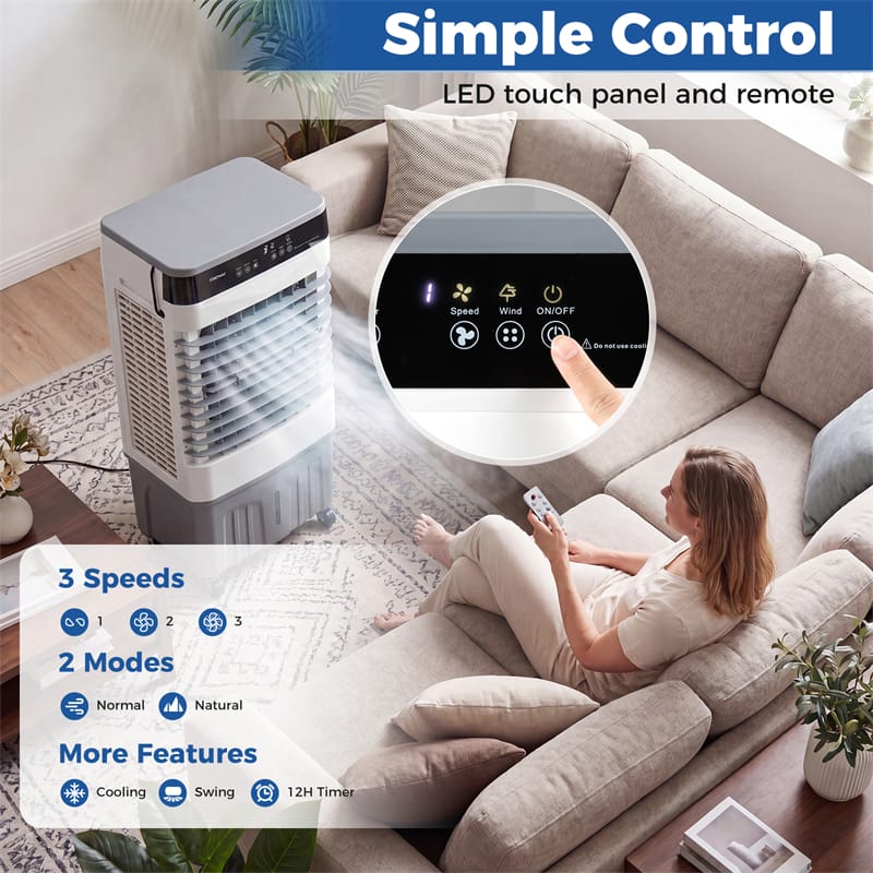 2100 CFM Swamp Cooler, 3-in-1 Evaporative Air Cooler with Remote, 12H Timer & 4 Ice Packs, Portable Cooling Fan for Indoor Outdoor