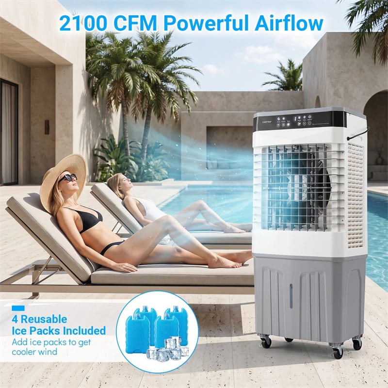 2100 CFM Swamp Cooler, 3-in-1 Evaporative Air Cooler with 7.2 Gal Water Tank, Remote, 12H Timer & 4 Ice Packs, Portable Cooling Fan for Indoor Outdoor