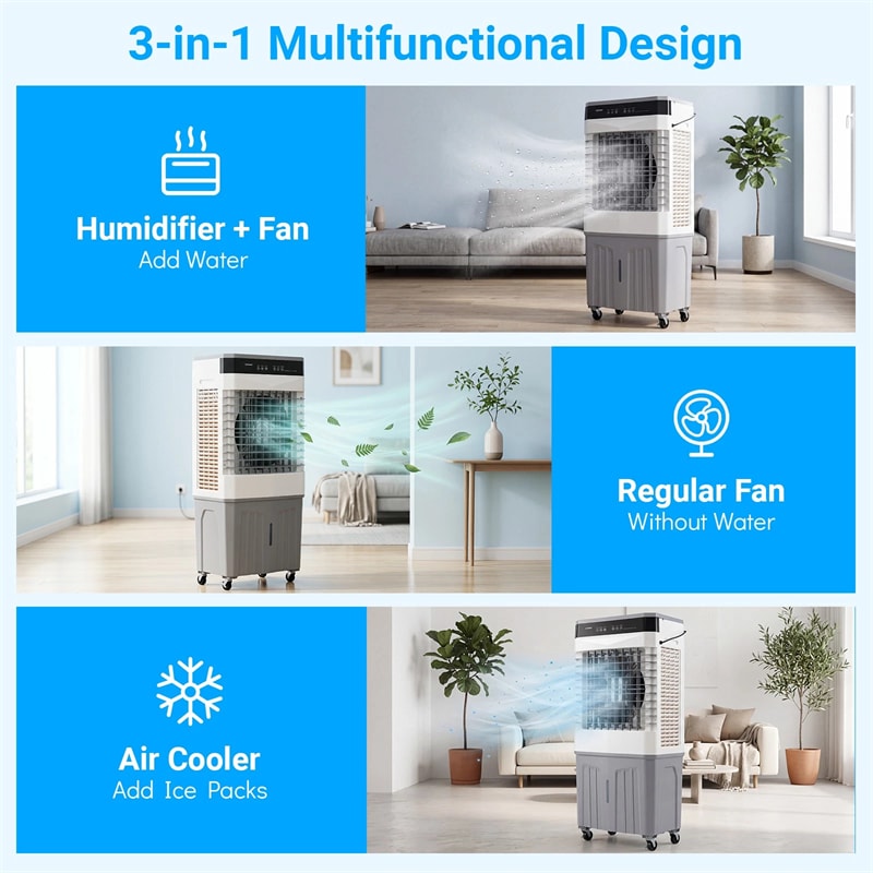 2100 CFM Swamp Cooler, 3-in-1 Evaporative Air Cooler with 7.2 Gal Water Tank, Remote, 12H Timer & 4 Ice Packs, Portable Cooling Fan for Indoor Outdoor