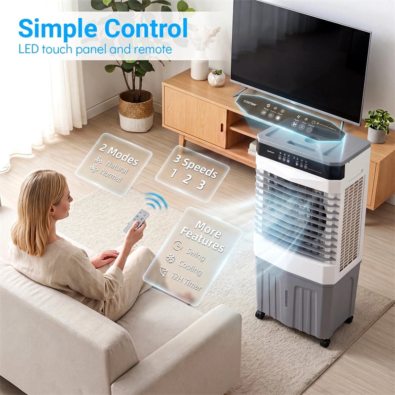 2100 CFM Swamp Cooler, 3-in-1 Evaporative Air Cooler with 7.2 Gal Water Tank, Remote, 12H Timer & 4 Ice Packs, Portable Cooling Fan for Indoor Outdoor