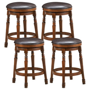 24" Backless Swivel Bar Stools Set of 2/4, Rubber Wood Counter Height Bar Chairs with Faux Leather Padded Seat for Kitchen Island, Pub, Cafe