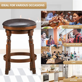 24" Backless Swivel Bar Stools Set of 2/4, Rubber Wood Counter Height Bar Chairs with Faux Leather Padded Seat for Kitchen Island, Pub, Cafe