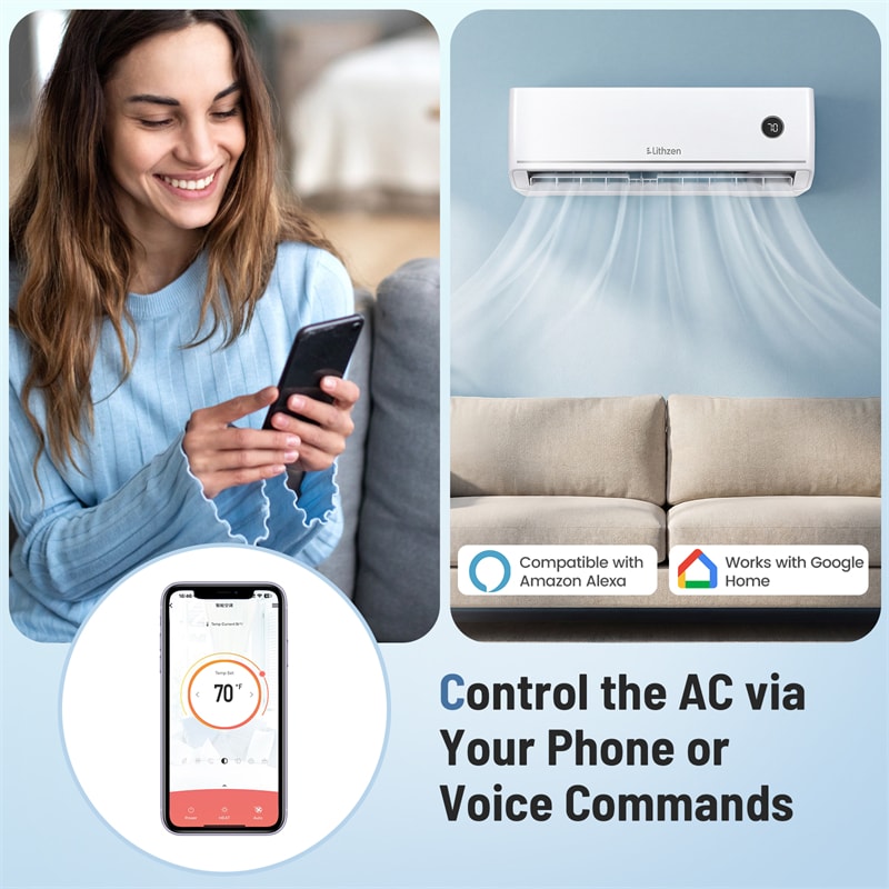 24000 BTU 18.1 SEER2 208/230V Mini Split AC & Heater, WiFi Alexa Enabled Energy Efficient Inverter Ductless Heat Pump System, Cools Up to 1200 Sq. Ft