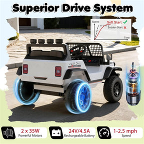 24V Kids Ride on Truck, Electric Vehicle with Parent Remote Control, LED Lights & Music, Battery Powered Ride on Toy Car for Boys Girls Ages 3+
