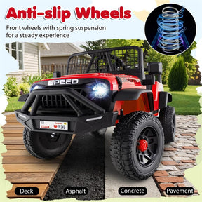 24V Kids Ride on Truck, Electric Vehicle with Parent Remote Control, LED Lights & Music, Battery Powered Ride on Toy Car for Boys Girls Ages 3+
