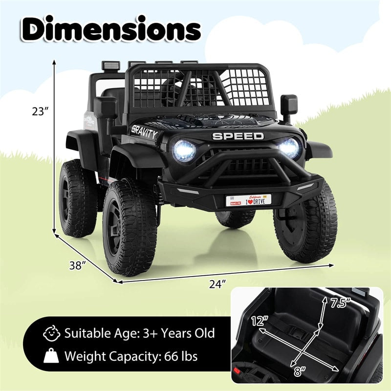 24V Kids Ride on Truck, Electric Vehicle with Parent Remote Control, LED Lights & Music, Battery Powered Ride on Toy Car for Boys Girls Ages 3+