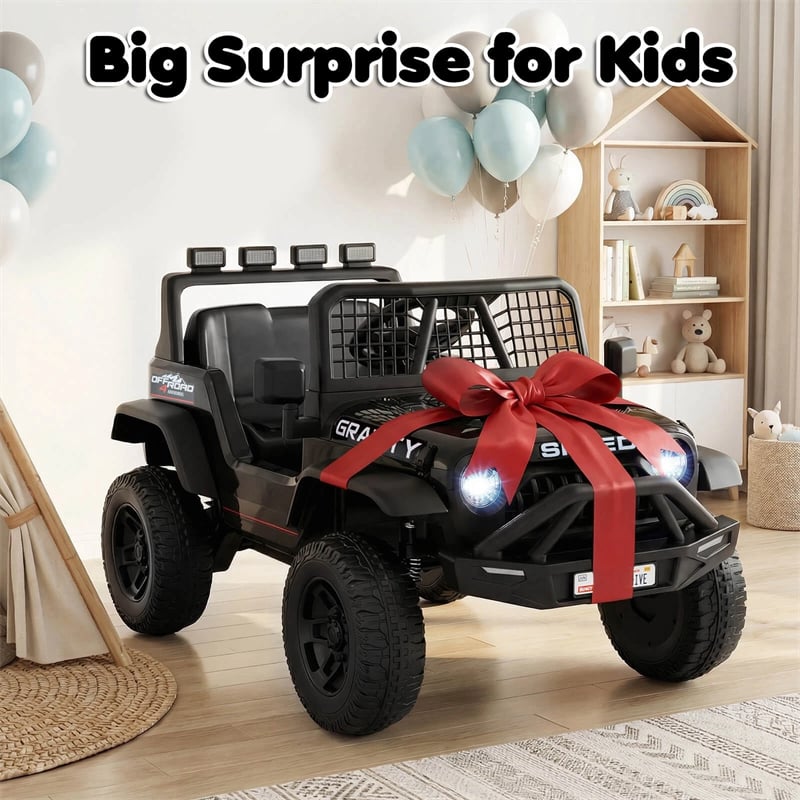 24V Kids Ride on Truck, Electric Vehicle with Parent Remote Control, LED Lights & Music, Battery Powered Ride on Toy Car for Boys Girls Ages 3+