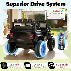 24V Kids Ride on Truck, Electric Vehicle with Parent Remote Control, LED Lights & Music, Battery Powered Ride on Toy Car for Boys Girls Ages 3+