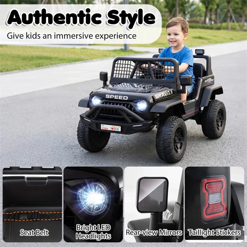 24V Kids Ride on Truck, Electric Vehicle with Parent Remote Control, LED Lights & Music, Battery Powered Ride on Toy Car for Boys Girls Ages 3+