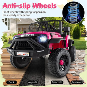 24V Kids Ride on Truck, Electric Vehicle with Parent Remote Control, LED Lights & Music, Battery Powered Ride on Toy Car for Boys Girls Ages 3+