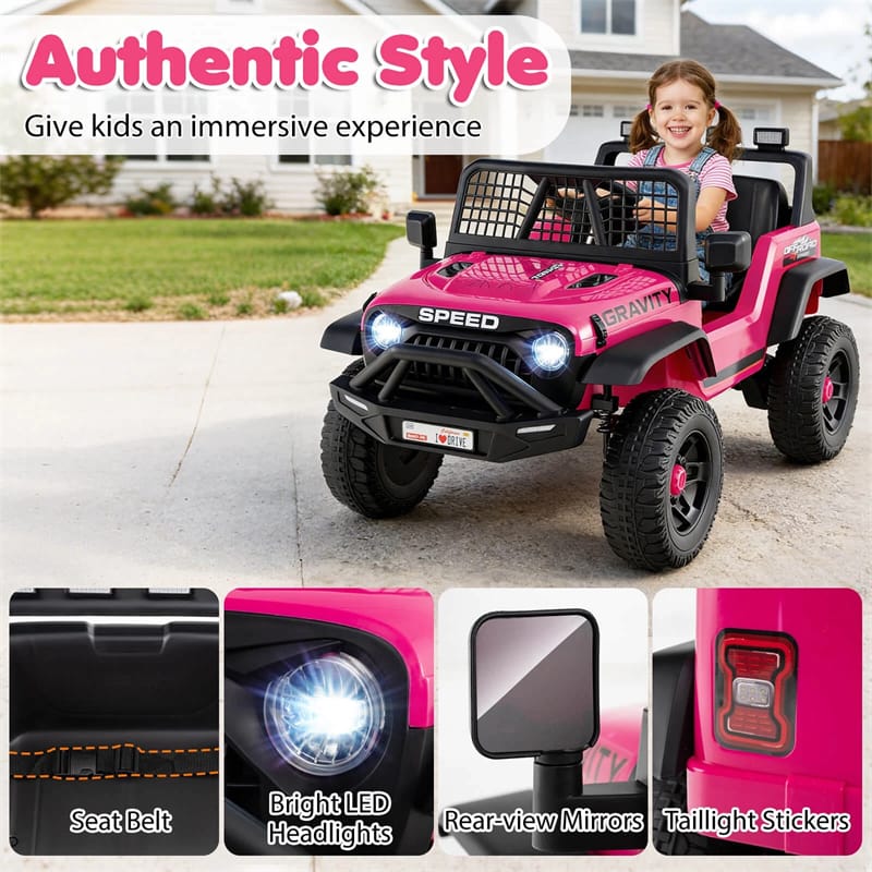 24V Kids Ride on Truck, Electric Vehicle with Parent Remote Control, LED Lights & Music, Battery Powered Ride on Toy Car for Boys Girls Ages 3+