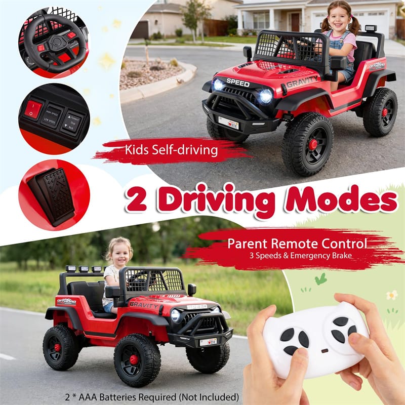 24V Kids Ride on Truck, Electric Vehicle with Parent Remote Control, LED Lights & Music, Battery Powered Ride on Toy Car for Boys Girls Ages 3+