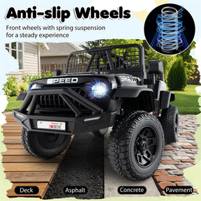 24V Kids Ride on Truck, Electric Vehicle with Parent Remote Control, LED Lights & Music, Battery Powered Ride on Toy Car for Boys Girls Ages 3+