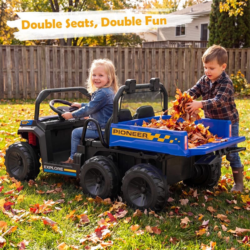 24V 2-Seater Ride on Dump Truck, 4WD Kids Car w/ Electric Dump Bed, Shovel, Parent Remote & Wireless Music, Electric Ride On UTV for Boys Girls