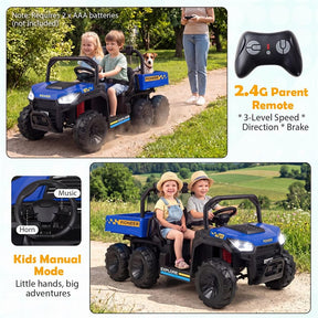 24V 2-Seater Ride on Dump Truck, 4WD Kids Car w/ Electric Dump Bed, Shovel, Parent Remote & Wireless Music, Electric Ride On UTV for Boys Girls