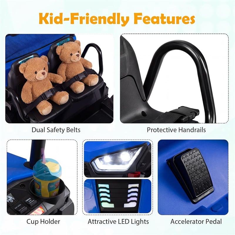 24V 2-Seater Ride on Dump Truck, 4WD Kids Car w/ Electric Dump Bed, Shovel, Parent Remote & Wireless Music, Electric Ride On UTV for Boys Girls
