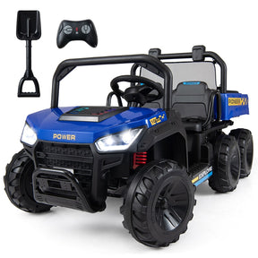 24V 2-Seater Ride on Dump Truck, 4WD Kids Car w/ Electric Dump Bed, Shovel, Parent Remote & Wireless Music, Electric Ride On UTV for Boys Girls