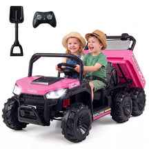 24V 2-Seater Ride on Dump Truck, 4WD Kids Car w/ Electric Dump Bed, Shovel, Parent Remote & Wireless Music, Electric Ride On UTV for Boys Girls