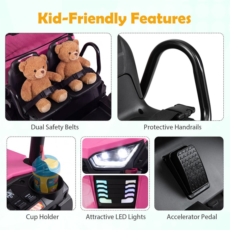 24V 2-Seater Ride on Dump Truck, 4WD Kids Car w/ Electric Dump Bed, Shovel, Parent Remote & Wireless Music, Electric Ride On UTV for Boys Girls