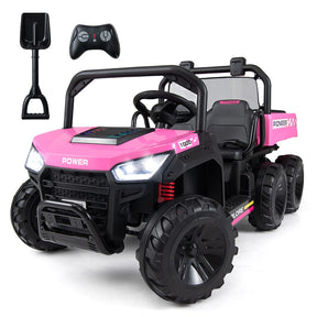 24V 2-Seater Ride on Dump Truck, 4WD Kids Car w/ Electric Dump Bed, Shovel, Parent Remote & Wireless Music, Electric Ride On UTV for Boys Girls